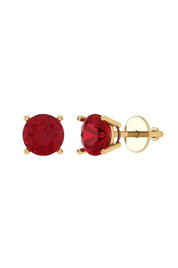 1Ct Ruby Round Cut VVS1 Screw Back Stud 14k Solid hypoallergenic Gold Designer Earrings For July