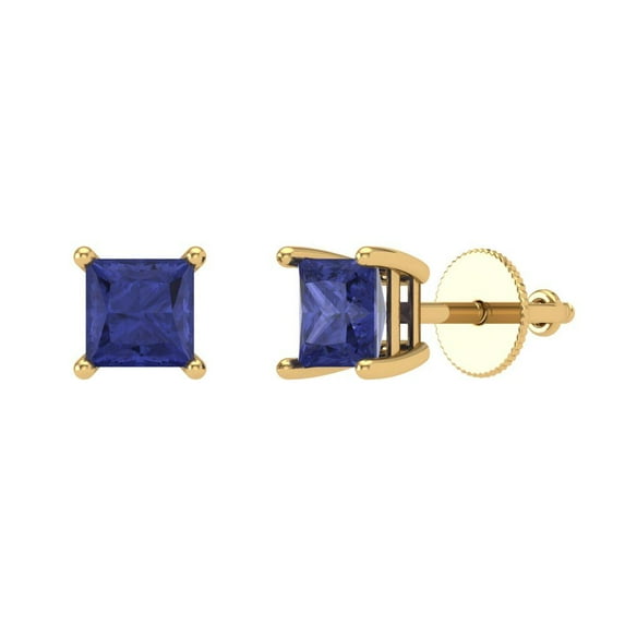 Clara Pucci 1Ct Tanzanite Princess Cut VVS1 Screw Back Stud 18k Solid hypoallergenic Gold Designer Earrings For December