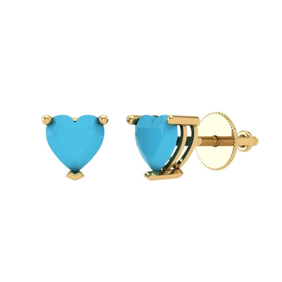 Clara Pucci 1Ct Turquoise Heart Cut VVS1 Screw Back Stud 18k Solid hypoallergenic Gold Designer Earrings For December