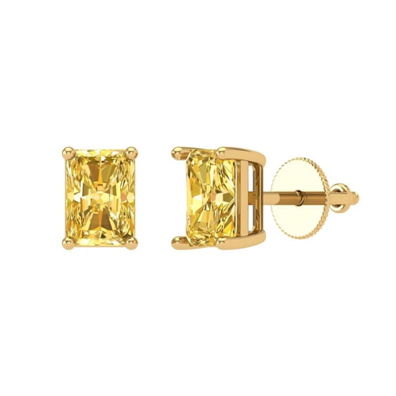 Clara Pucci 1Ct Yellow Emerald Cut VVS1 Screw Back Stud 18k Solid hypoallergenic Gold Designer Earrings For April