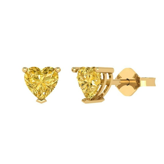Clara Pucci 1Ct Yellow Heart Cut VVS1 Push Back Stud 18k Solid hypoallergenic Gold Designer Earrings For April