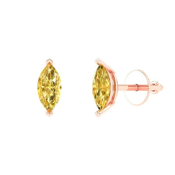 Clara Pucci 1Ct Yellow Marquise Cut VVS1 Push Back Stud 18k Solid hypoallergenic Gold Designer Earrings For April