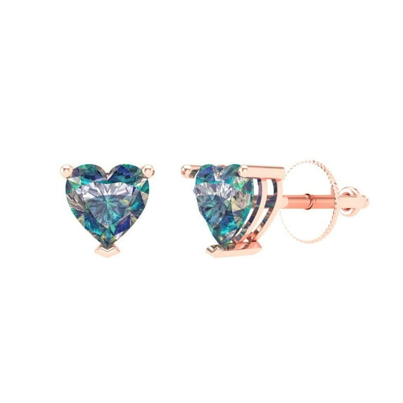 Clara Pucci 1Ct Synthetic Blue Moissanite Heart Cut VVS1 Screw Back Stud 18k Solid hypoallergenic Gold Designer Earrings For April