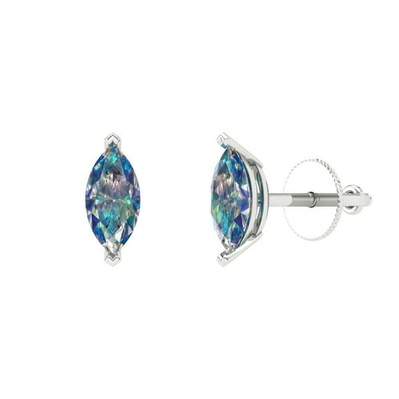 Clara Pucci 1Ct Synthetic Blue Moissanite Marquise Cut VVS1 Push Back Stud 18k Solid hypoallergenic Gold Designer Earrings For April