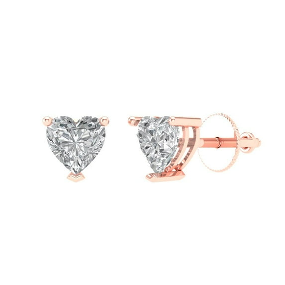 Clara Pucci 1Ct Synthetic Moissanite Heart Cut VVS1 Screw Back Stud 18k Solid hypoallergenic Gold Designer Earrings For April