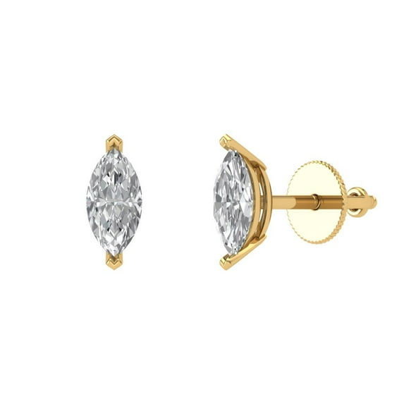 Clara Pucci 1Ct Synthetic White Sapphire Marquise Cut VVS1 Push Back Stud 18k Solid hypoallergenic Gold Designer Earrings For April
