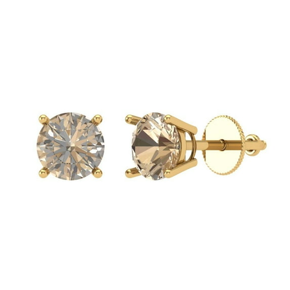 Clara Pucci 1Ct Synthetic Yellow Moissanite Round Cut VVS1 Screw Back Stud 14k Solid hypoallergenic Gold Designer Earrings For April