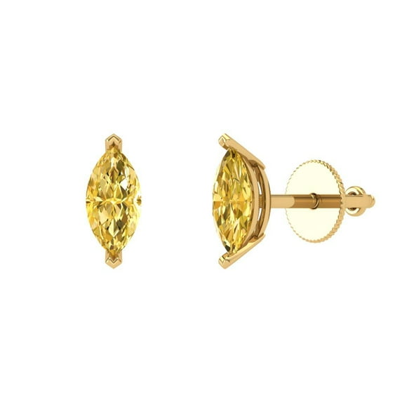 Clara Pucci 1Ct Yellow Marquise Cut VVS1 Push Back Stud 18k Solid hypoallergenic Gold Designer Earrings For April