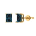 thumbnail image 1 of 14K Solid Gold Push Back Stud Earrings for Women | 2 cttw Emerald Cut Natural London Blue Topaz | Yellow Gold, 1 of 5