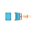 thumbnail image 1 of 2 ct Push-Back Stud Earrings for Women | 7x5mm Emerald Cut Simulated Turquoise | 18K Rose Gold, 1 of 5