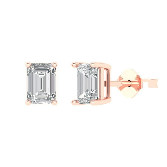 2 ct Push-Back Stud Earrings for Women | 7x5mm Emerald Cut White Sapphire | 18K Rose Gold