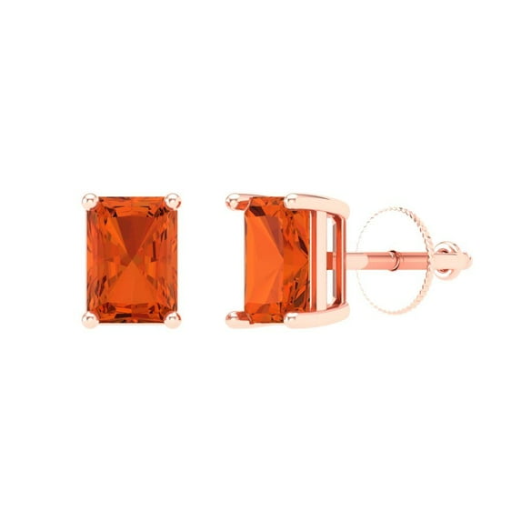 2 ct Screw-Back Stud Earrings for Women | 7x5mm Emerald Cut Simulated Red Diamond | 18K Rose Gold