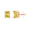 thumbnail image 1 of 14K Solid Gold Screw Back Stud Earrings for Women | 2 cttw Emerald Cut Natural Citrine | Rose Gold, 1 of 5