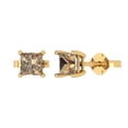 thumbnail image 1 of 2 ct Push-Back Stud Earrings for Women | 5.5mm Princess Cut Simulated Champagne Diamond | 18K Yellow Gold, 1 of 5