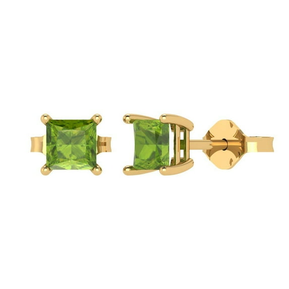 2 ct Push-Back Stud Earrings for Women | 5.5mm Princess Cut Natural Peridot | 18K Yellow Gold