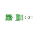 thumbnail image 1 of 14K Solid Gold Push Back Stud Earrings for Women | 2 cttw Princess Cut Simulated Green Diamond | White Gold, 1 of 5