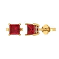 thumbnail image 1 of 14K Solid Gold Push Back Stud Earrings for Women | 2 cttw Princess Cut Simulated Pink Tourmaline | Yellow Gold, 1 of 5