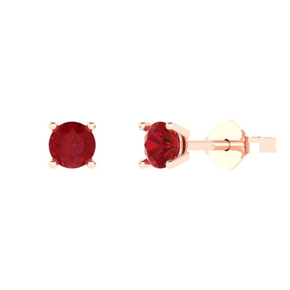 0.2 ct Push-Back Stud Earrings for Women | 3.0mm Round Cut Simulated Pink Tourmaline | 18K Rose Gold