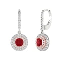 thumbnail image 1 of 1.63 ct Lever-Back Drop Dangle Earrings for Women | 5mm Round Cut Simulated Ruby | 18K White/Rose Gold, 1 of 5