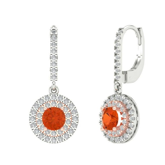 14K Solid Gold Lever Back Stud Earrings for Women | 1.63 cttw Round Cut Simulated Red Diamond | White/Rose Gold