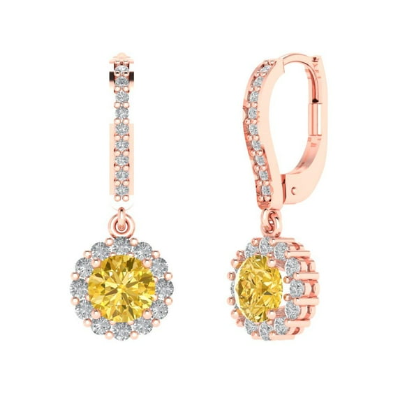 Clara Pucci 2.235Ct Natural Citrine Round Cut VVS1 Lever Back Drop Dangle 14k Solid hypoallergenic Gold Designer Earrings For November