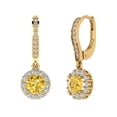 thumbnail image 1 of Clara Pucci 2.235Ct Yellow Round Cut VVS1 Lever Back Drop Dangle 18k Solid hypoallergenic Gold Designer Earrings For April, 1 of 7