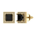 thumbnail image 1 of 14K Solid Gold Screw Back Stud Earrings for Women | 2.24 cttw Princess Cut Natural Onyx | Yellow Gold, 1 of 5