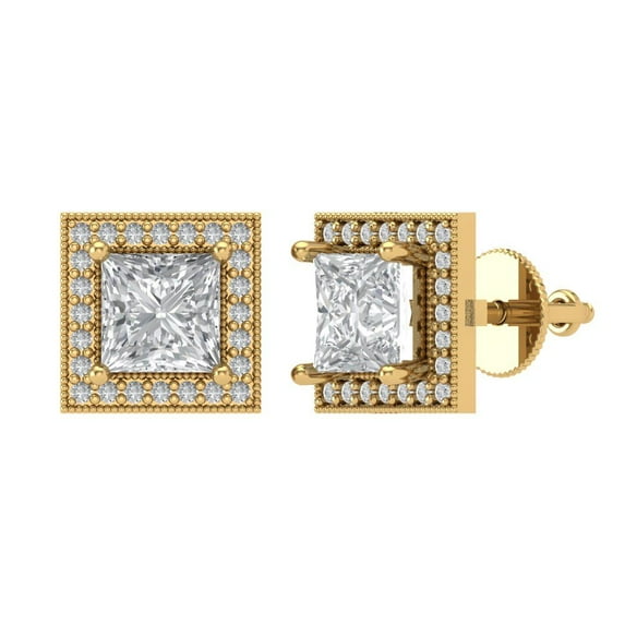 Clara Pucci 2.24Ct Clear Princess Cut VVS1 Screw Back Stud 14k Solid hypoallergenic Gold Designer Earrings For April