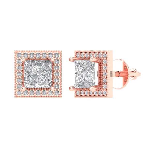 Clara Pucci 2.24Ct Synthetic White Sapphire Princess Cut VVS1 Screw Back Stud 18k Solid hypoallergenic Gold Designer Earrings For April