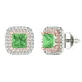 thumbnail image 1 of 14K Solid Gold Screw Back Stud Earrings for Women | 1.73 cttw Princess Cut Simulated Green Diamond | White/Rose Gold, 1 of 5