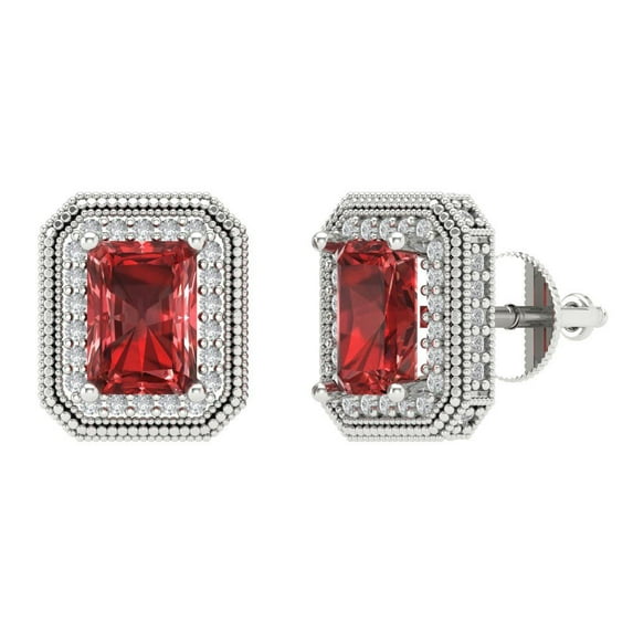 Clara Pucci 2.44Ct Natural Garnet Emerald Cut VVS1 Screw Back Stud 14k Solid hypoallergenic Gold Designer Earrings For January