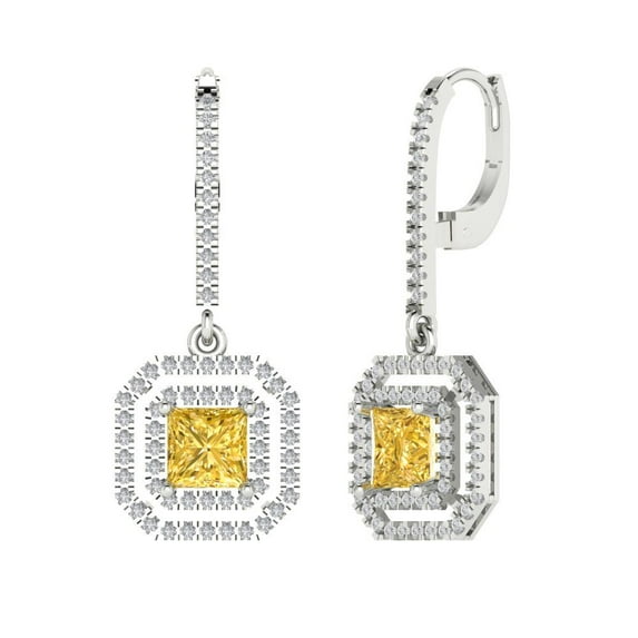 Clara Pucci 2.8174Ct Natural Citrine Princess Cut VVS1 Lever Back Drop Dangle 18k Solid hypoallergenic Gold Designer Earrings For November