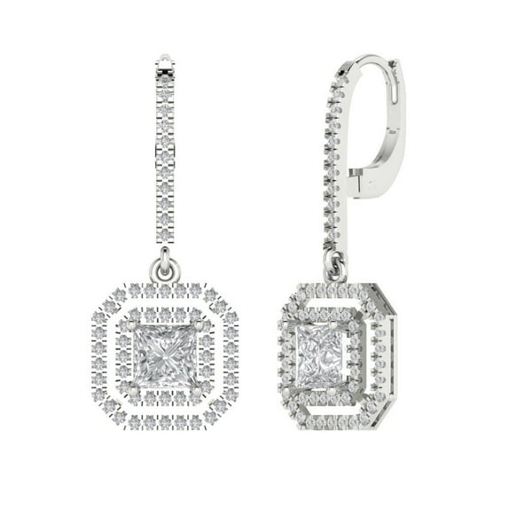 Clara Pucci 2.8174Ct Clear Princess Cut VVS1 Lever Back Drop Dangle 14k Solid hypoallergenic Gold Designer Earrings For April