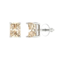 2 ct Screw-Back Stud Earrings for Women | 7x5mm Emerald Cut Natural Morganite | 18K White Gold