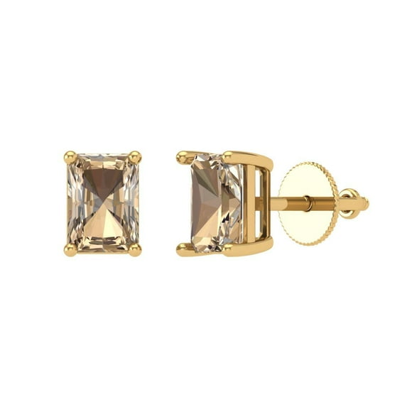 2 ct Screw-Back Stud Earrings for Women | 7x5mm Emerald Cut Yellow Moissanite | 18K Yellow Gold