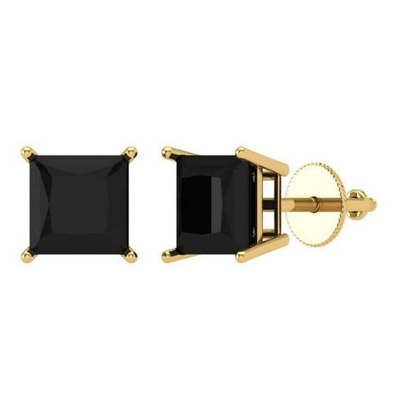 2 ct Screw-Back Stud Earrings for Women | 5.5mm Princess Cut Natural Onyx | 18K Yellow Gold