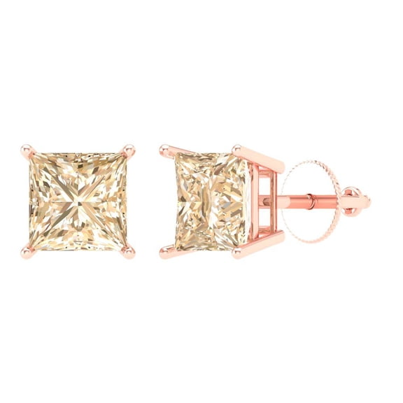 2 ct Screw-Back Stud Earrings for Women | 5.5mm Princess Cut Natural Morganite | 18K Rose Gold