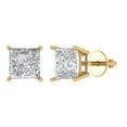 thumbnail image 1 of 14K Solid Gold Screw Back Stud Earrings for Women | 2 cttw Princess Cut Simulated Diamond | Yellow Gold, 1 of 5