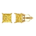 thumbnail image 1 of 14K Solid Gold Screw Back Stud Earrings for Women | 2 cttw Princess Cut Simulated Yellow Diamond | Yellow Gold, 1 of 5