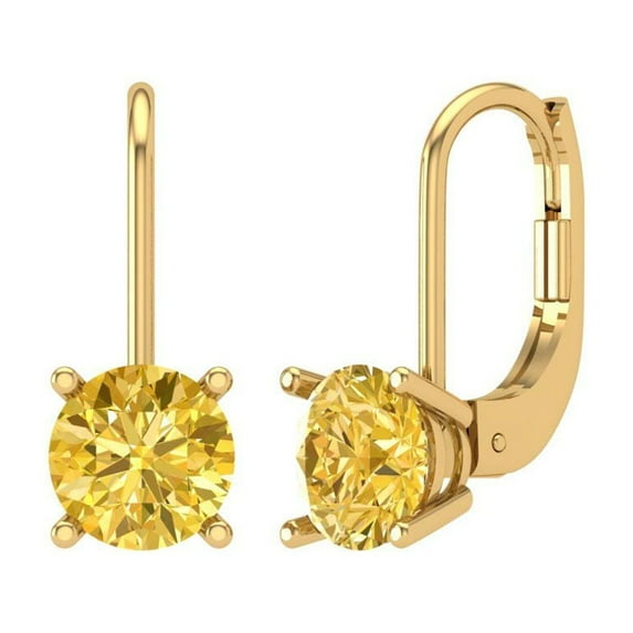 Clara Pucci 2 ct Brilliant Round Cut Drop Dangle VVS1 Genuine Conflict free Yellow Zircon Solid 18K Yellow Gold Designer Everyday Earrings Lever Back