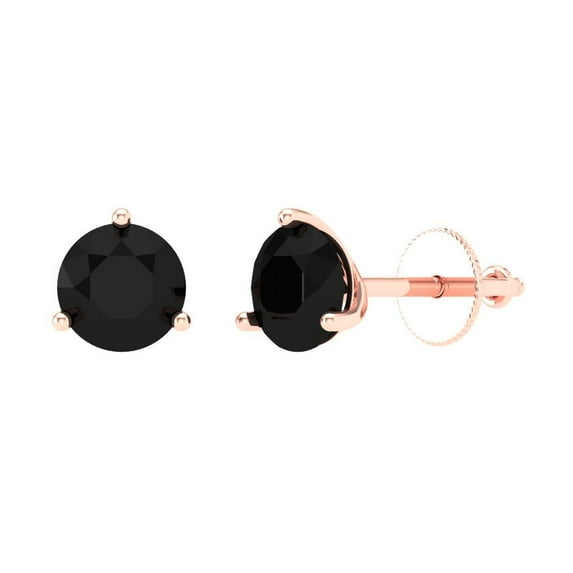 2 ct Screw-Back Stud Earrings for Women | 6.5mm Round Cut Natural Onyx | 18K Rose Gold