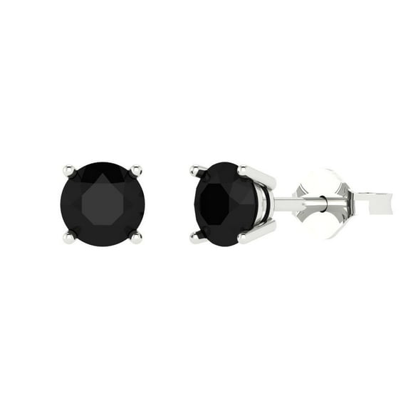 2 ct Push-Back Stud Earrings for Women | 6.5mm Round Cut Natural Onyx | 18K White Gold