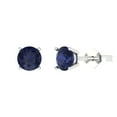 thumbnail image 1 of 14K Solid Gold Push Back Stud Earrings for Women | 2 cttw Round Cut Simulated Blue Sapphire | White Gold, 1 of 5