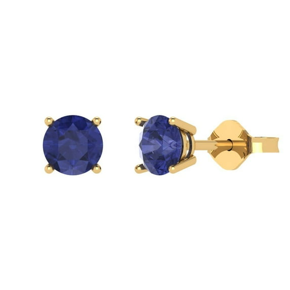 2 ct Push-Back Stud Earrings for Women | 6.5mm Round Cut Simulated Tanzanite | 18K Yellow Gold