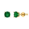 thumbnail image 1 of 2 ct Push-Back Stud Earrings for Women | 6.5mm Round Cut Simulated Emerald | 18K Yellow Gold, 1 of 5