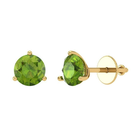 2 ct Screw-Back Stud Earrings for Women | 6.5mm Round Cut Natural Peridot | 18K Yellow Gold