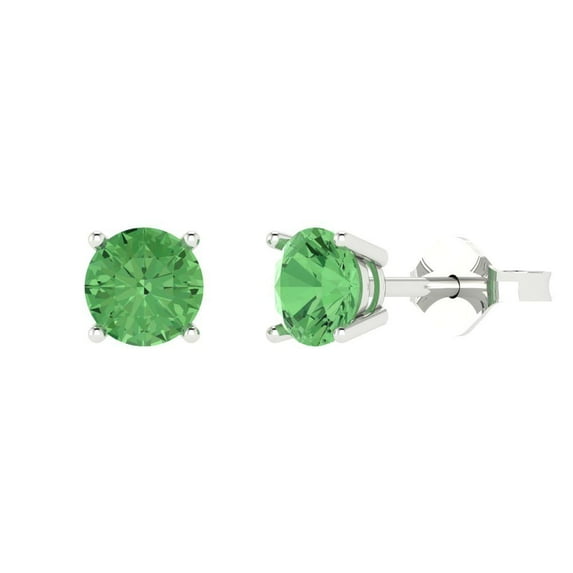 Clara Pucci 2 ct Brilliant Round Cut Solitaire Studs VVS1 Genuine Conflict free Green Zircon Solid 14K White Gold Designer Everyday Earrings Push Back