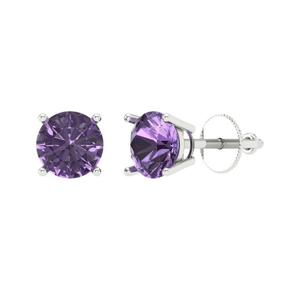 2 ct Screw-Back Stud Earrings for Women | 6.5mm Round Cut Simulated Alexandrite | 18K White Gold