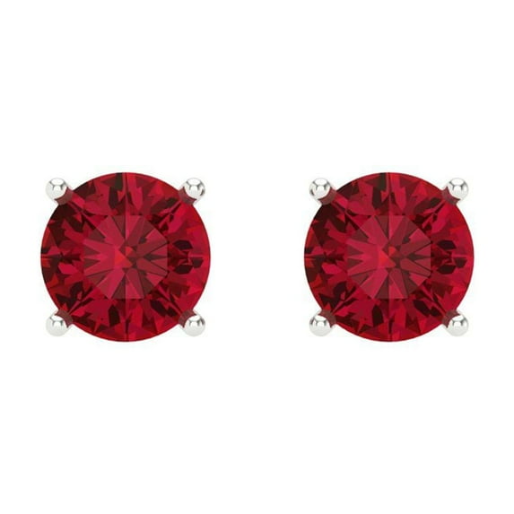 Clara Pucci 2 ct Brilliant Round Cut Solitaire Studs VVS1 Genuine Conflict free Red Ruby Solid 14K White Gold Designer Everyday Earrings Screw back