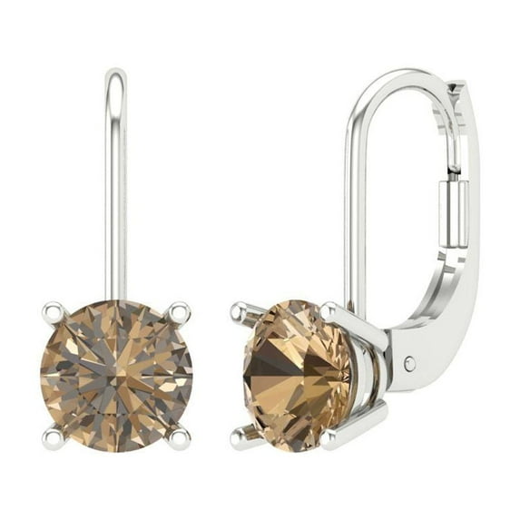 Clara Pucci 2Ct Champagne Round Cut VVS1 Lever Back Drop Dangle 18k Solid hypoallergenic Gold Designer Earrings For April